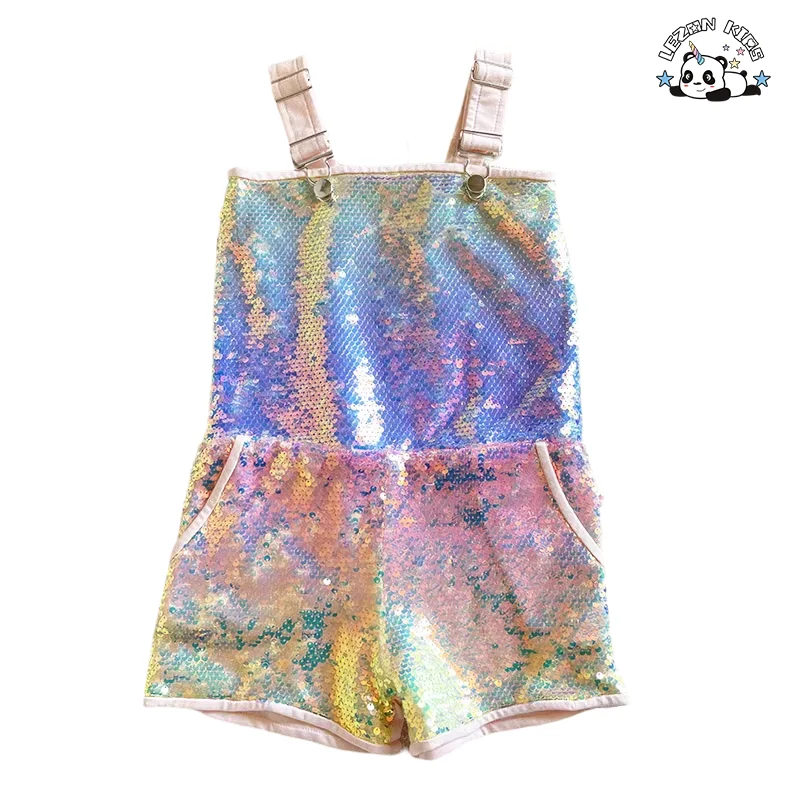 LEZONKIDS - Customized Children's Gradient Sequin Jumpsuit Double Side Pockets Girls Jumpsuit